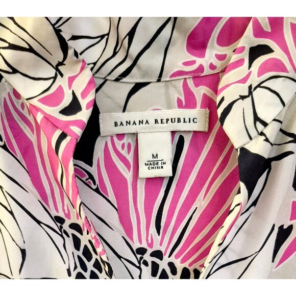 Banana Republic 100% Silk Printed Puff Sleeve Relaxed Fit Shift Dress Sz M EUC - Picture 5 of 7